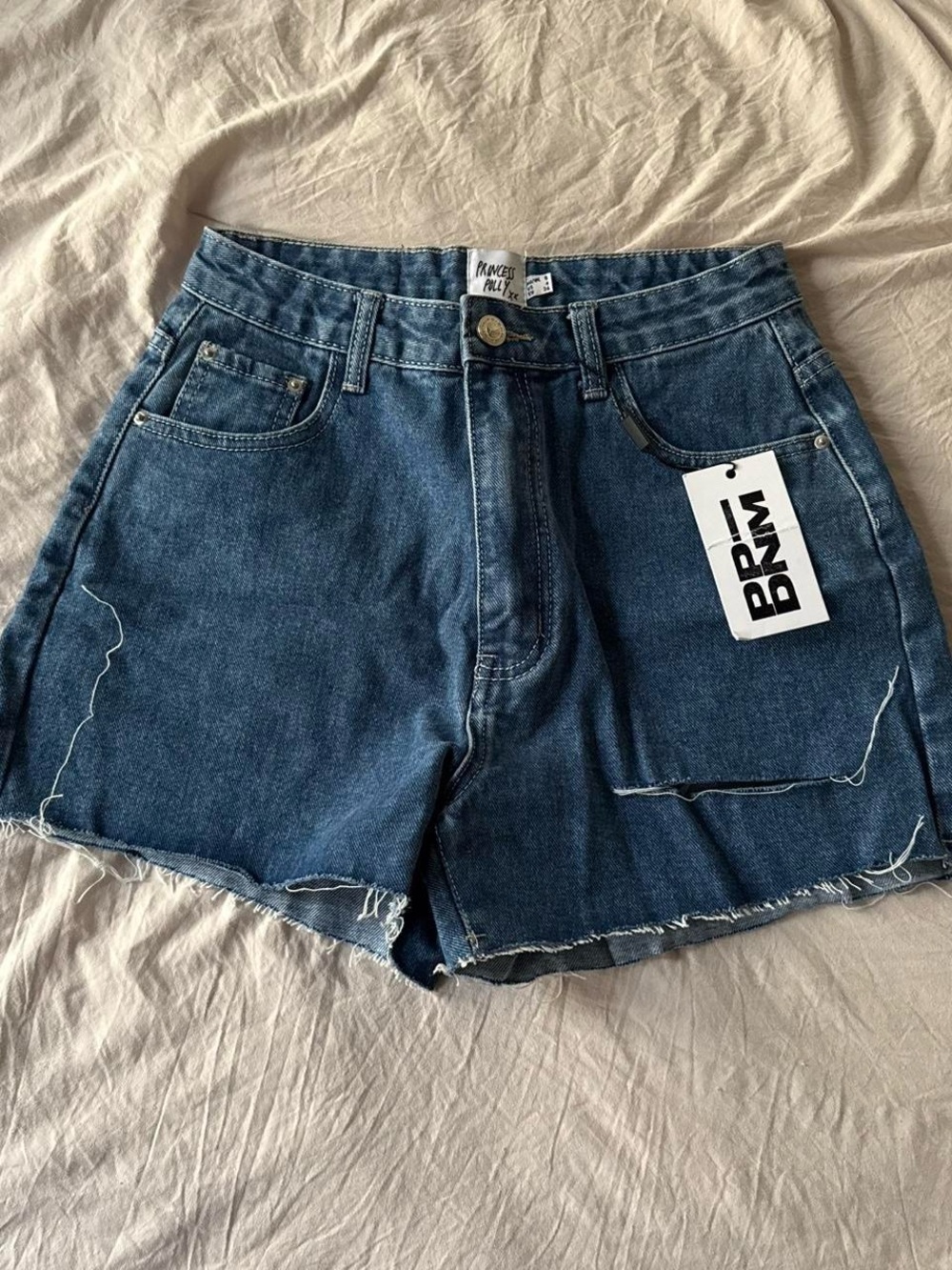 Princess Polly Dark Blue High-Waist Denim Shorts